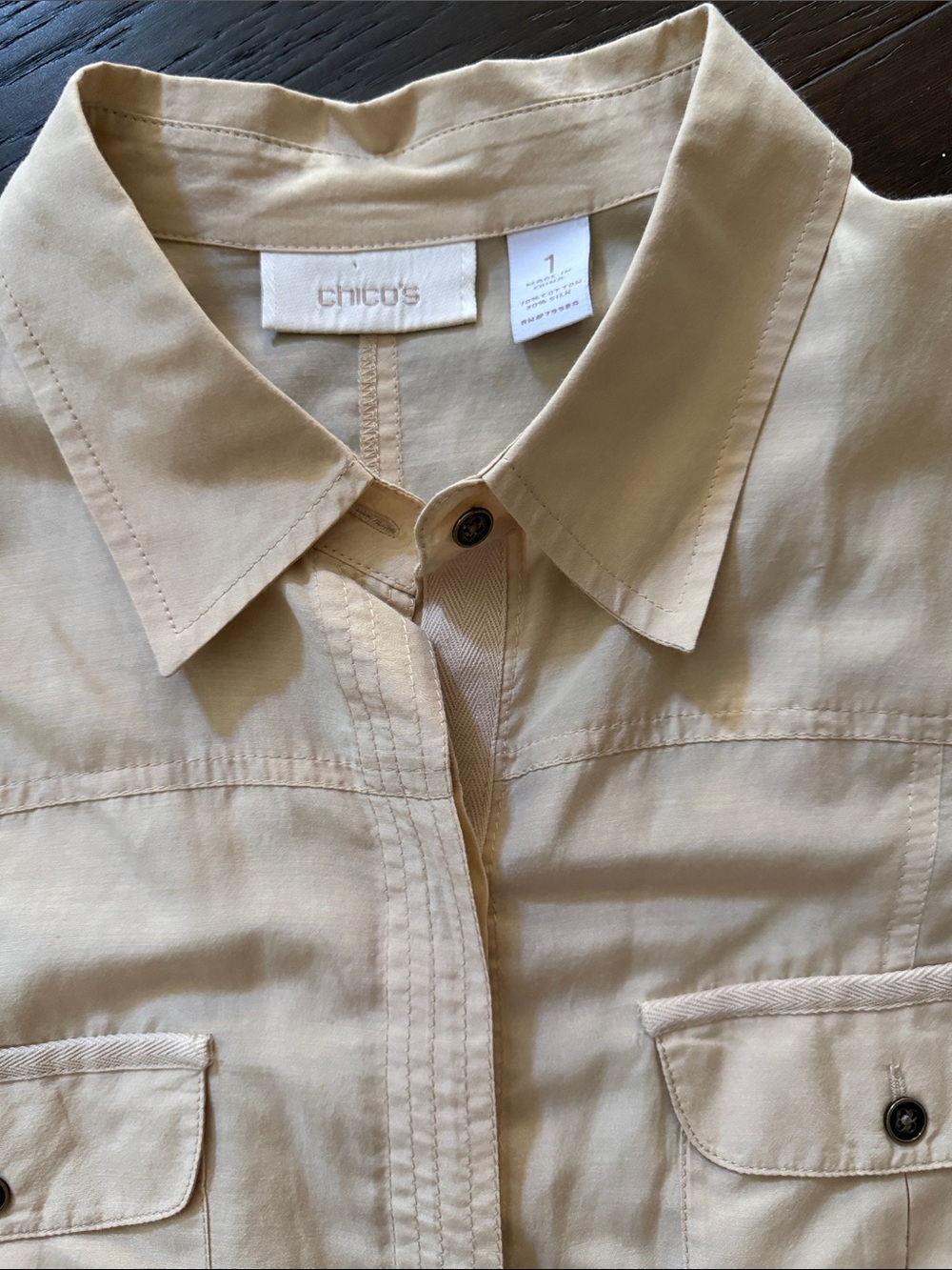Chico's Button-Down Shirt in Beige, 70cotton,30 silk